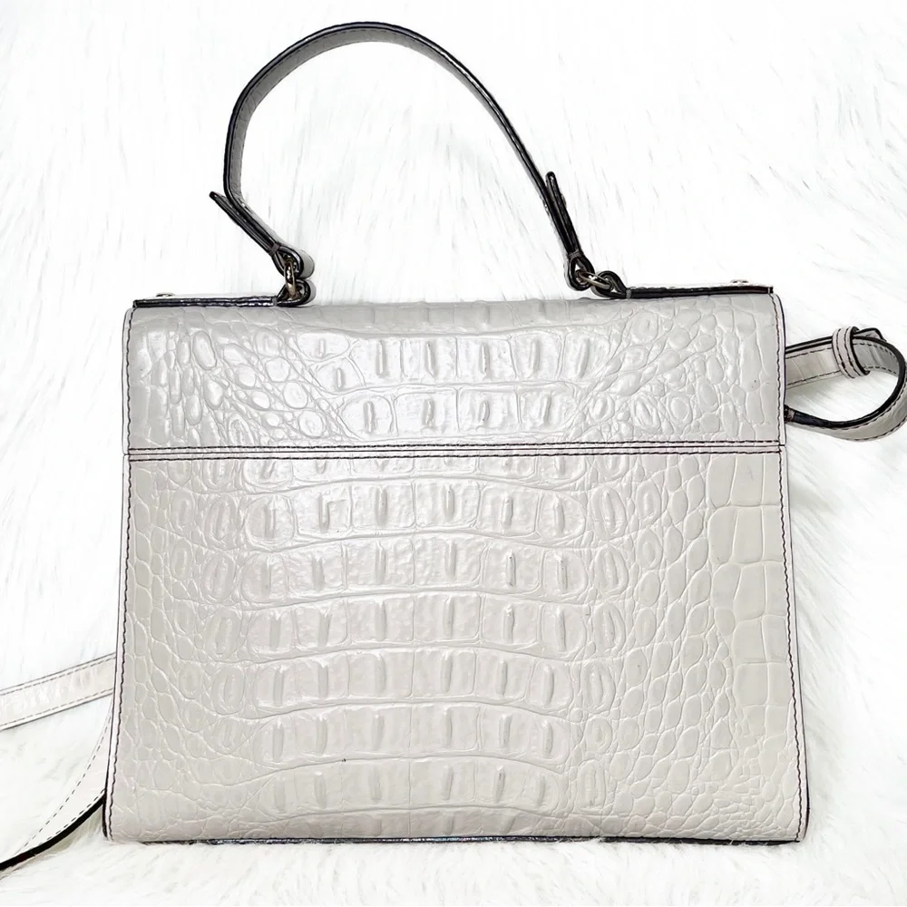 SOLD-Kate Spade Croc Leather Medium Satchel Handbag, Cream Ivory Beige - Picture 3 of 12